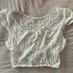 Garage white linen crop top